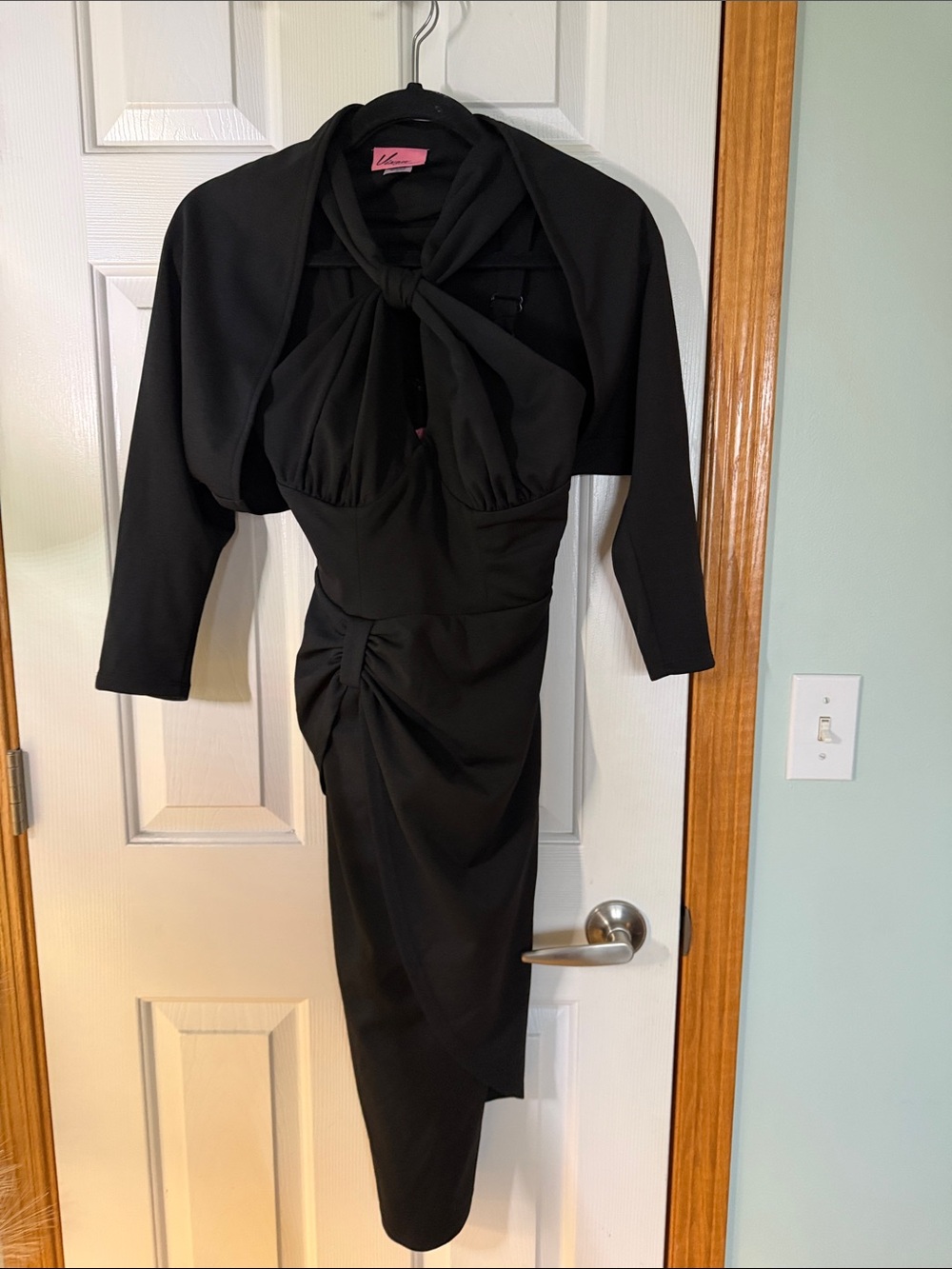 Vixen by Micheline Pitt Black One-Shoulder Knot Midi Dress